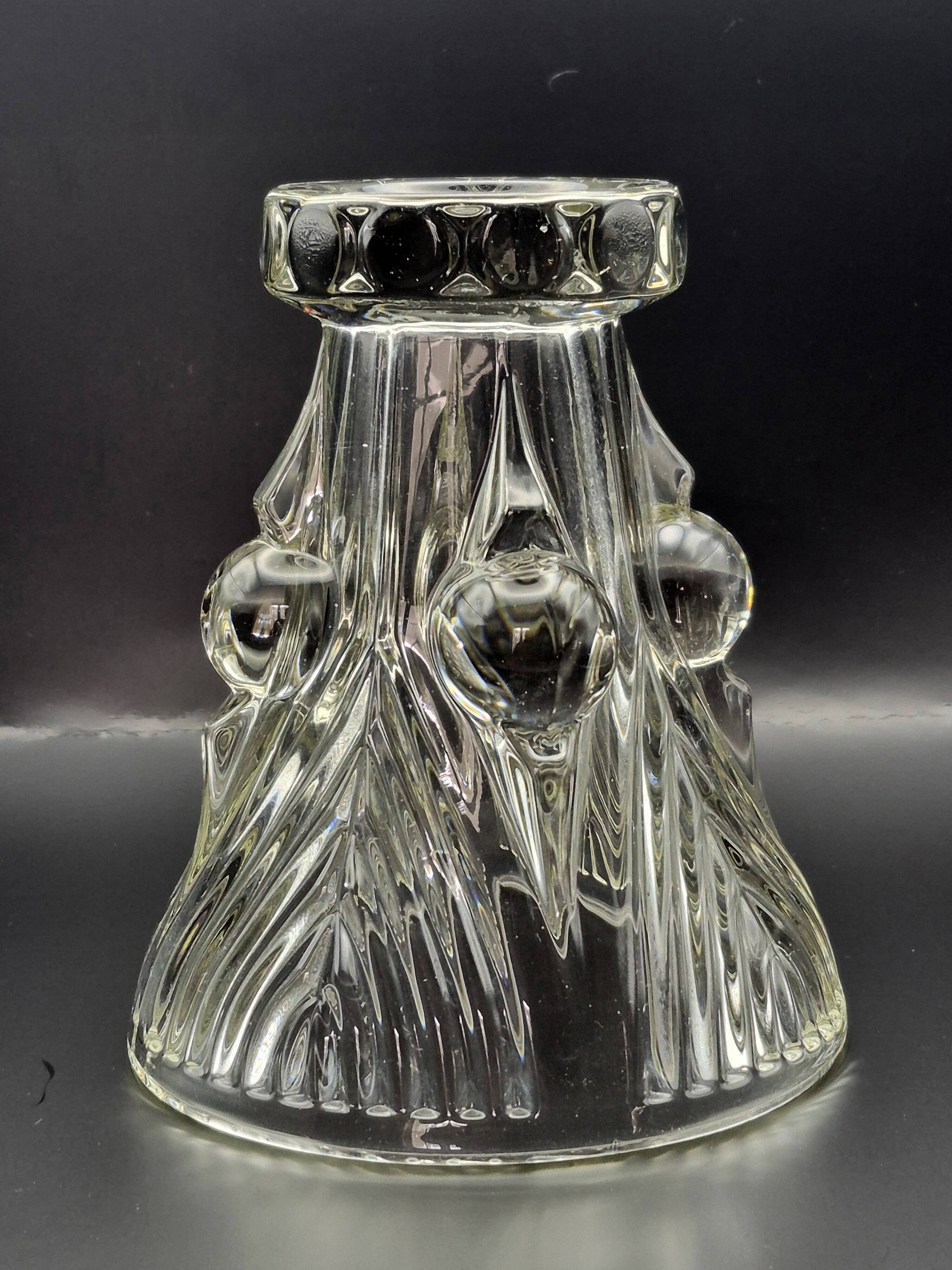 Vintage thick moulded glass/crystal vase Sculptural design Art Deco