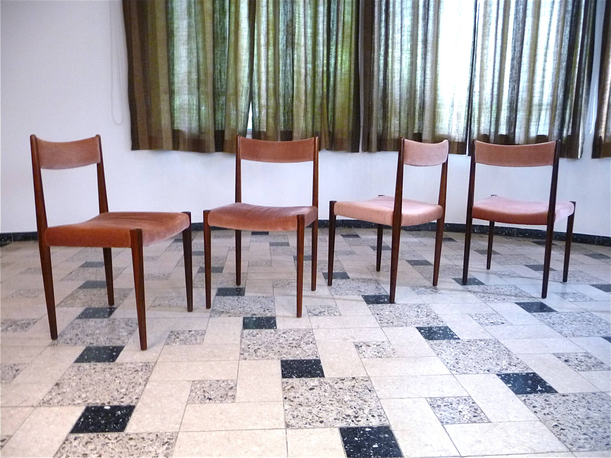 Set of 4 Velvet Dining Chairs in Walnut from Lübke, Germany 1960s