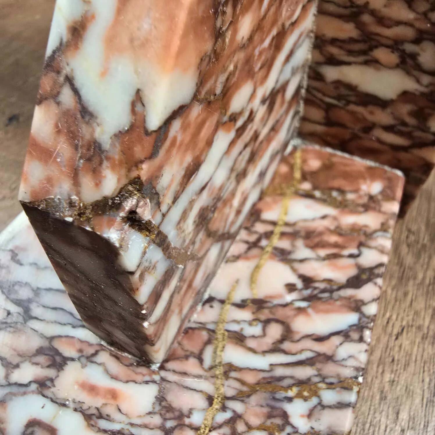 Antique pink marble bookends – Vintage Art Deco pair