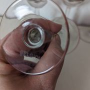 Bistro glass, thick bottom with red rim, 1950s