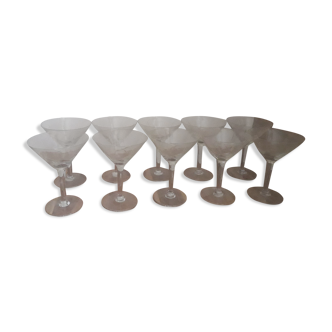 Set de 10 coupes à champagne, verre gravé