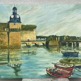Oil painting on canvas, breton seaport concarneau? signed briey 1974