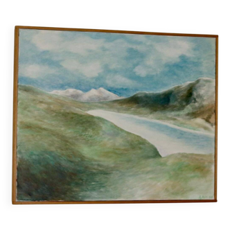 Swedish Oil On Canvas Painting "Landscape" by A.Alm 1988--Vintage & Framed