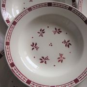 Lot 6 hollow plates Digoin Sarreguemines Dominique Red Flowers Art Deco