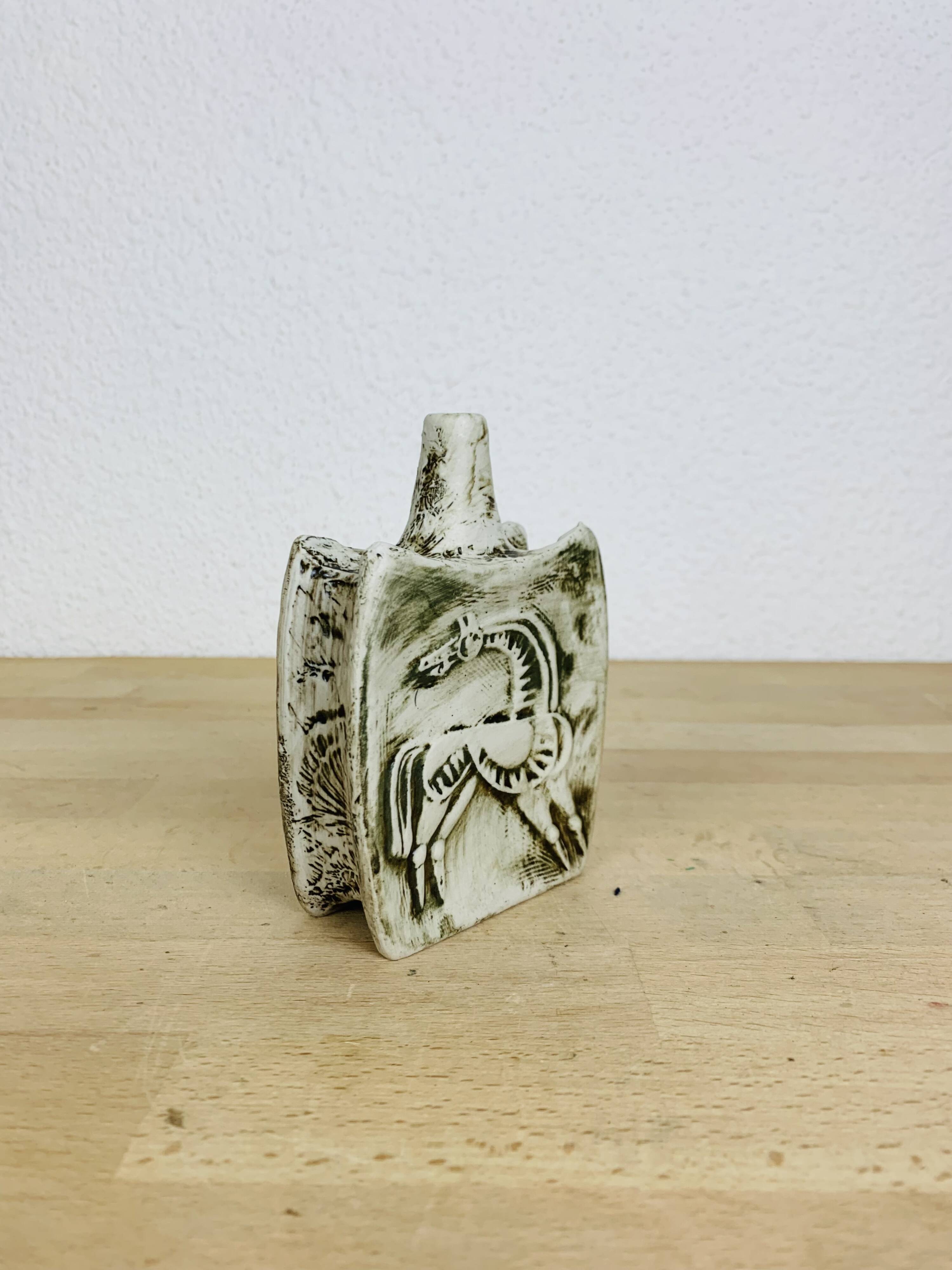 Ceramic vase with horses, vintage