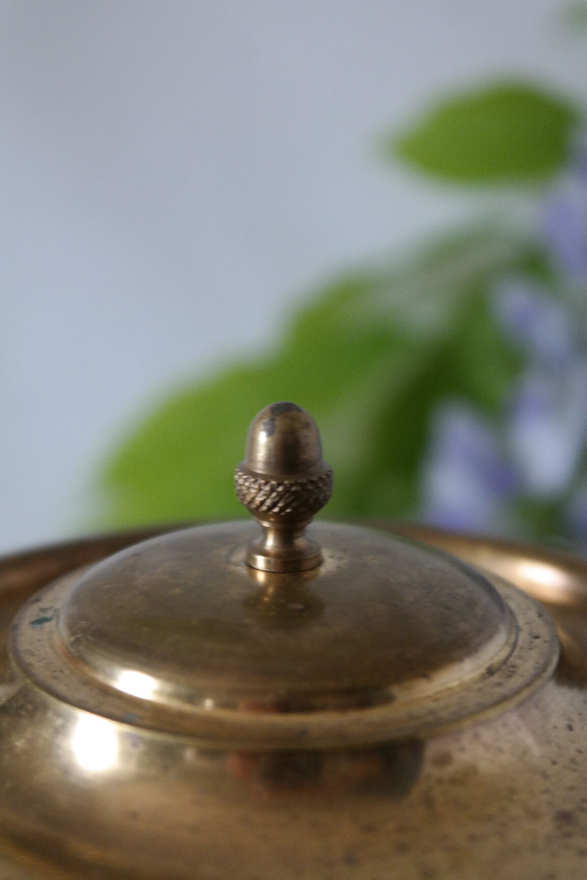Old glass and brass cookie bucket