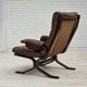 Fauteuil en cuir de meuble marron, années 1970, design scandinave,