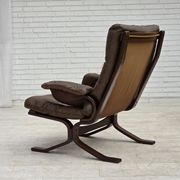Fauteuil en cuir de meuble marron, années 1970, design scandinave,
