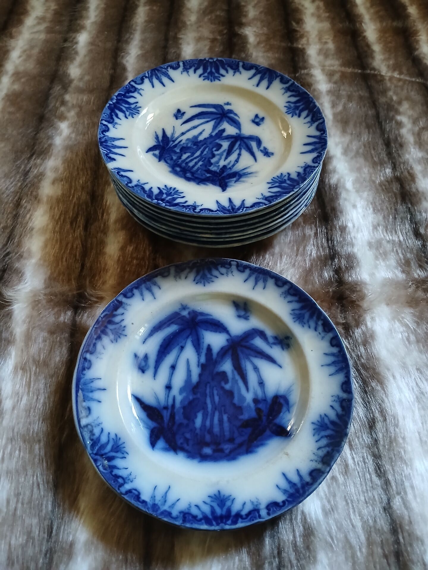 8 very old flat plates made of ironstone