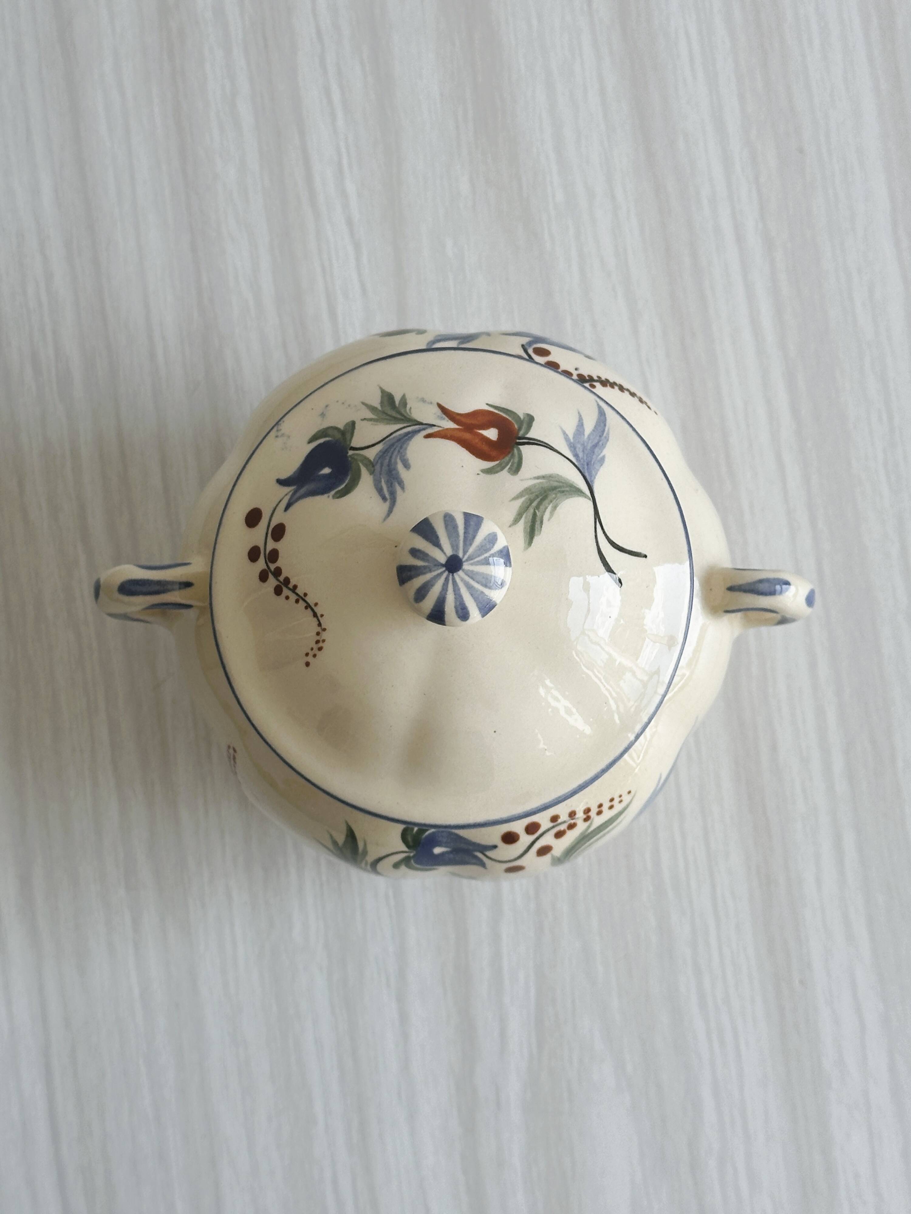 Condiment pot, hand painted sugar pot.