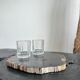 Black mango wood tripod side table with a semi-spherical top, height: 45 cm, diameter: 44 cm.