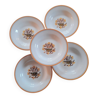 Creil & Montereau plates, ochre floral decoration, 1930s