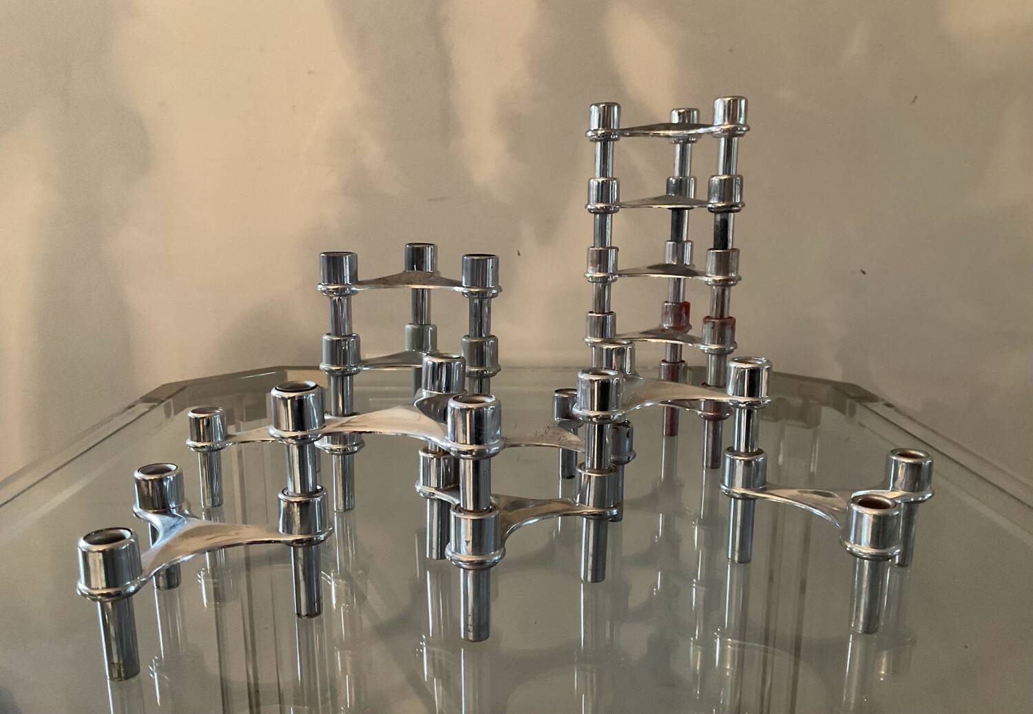 Series of 14 vintage Nagel style modular candle holders