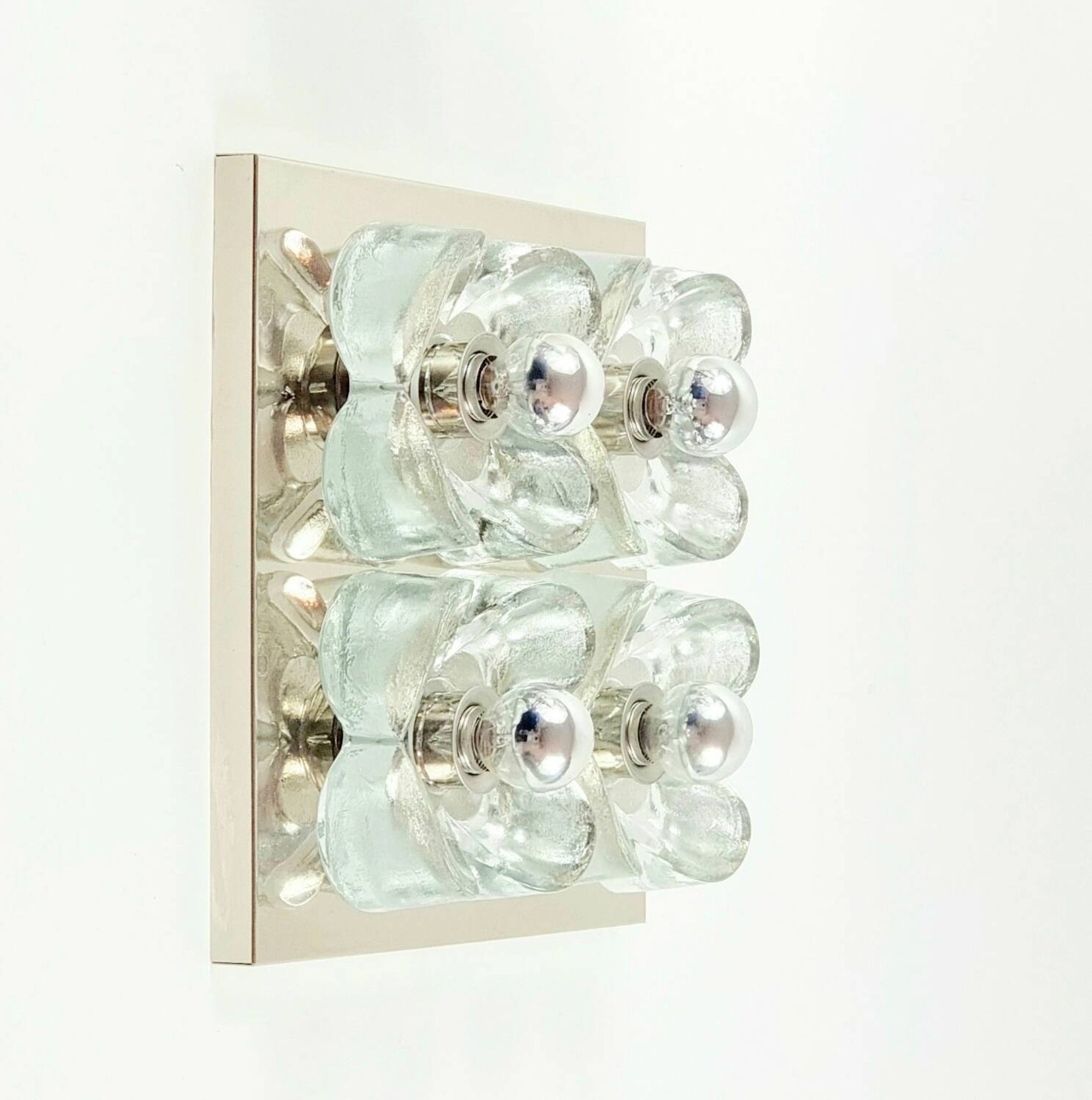 XL Mid Century floral wall light in glass and chrome by Sische, 1960s.