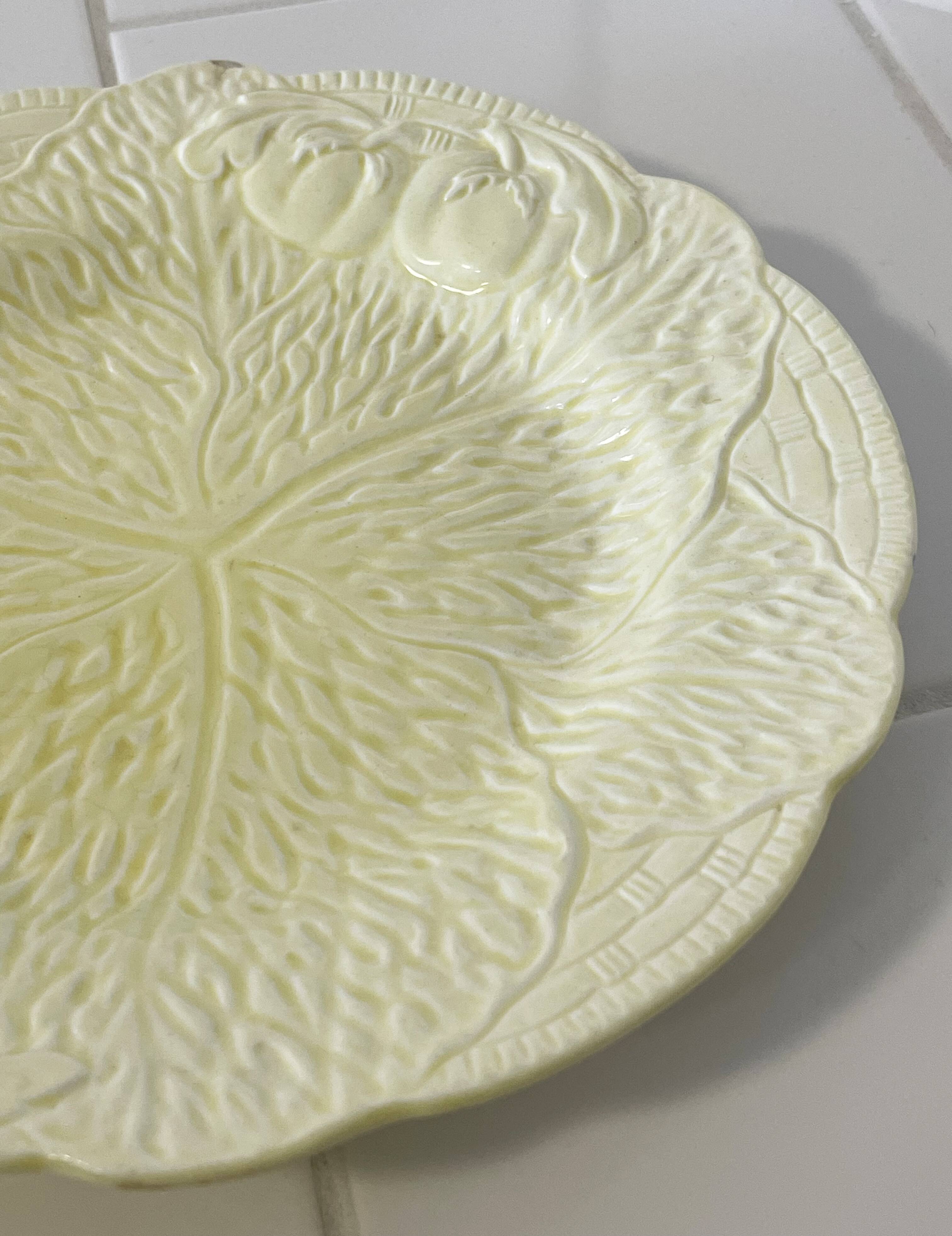 Pair of Yellow Midwinter England Majolica Dessert Plates, Cabbage Leaf