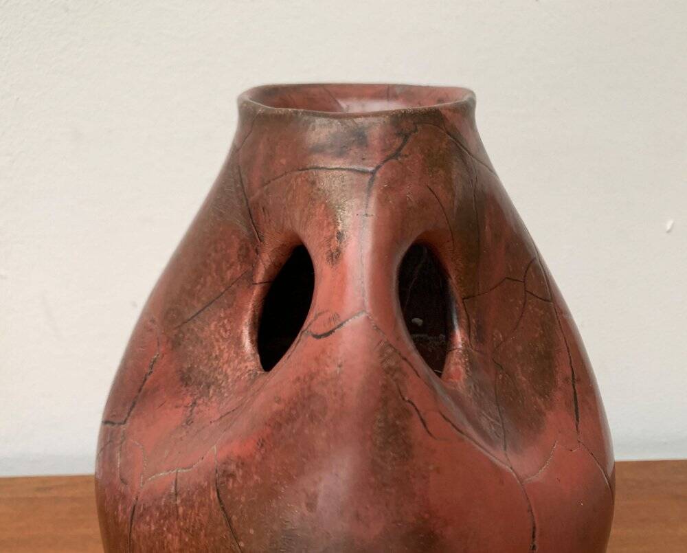 Cruche carafe en poterie de studio allemande Art déco avec trou de poignée par Paul Dresler pour Töpferei Grootenburg, années 1940