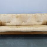 1960s Oak Scandinavian 3-Seater Sofa in Fine Leather Upholstery