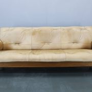 1960s Oak Scandinavian 3-Seater Sofa in Fine Leather Upholstery