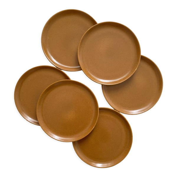 6 assiettes plates en grès vintage