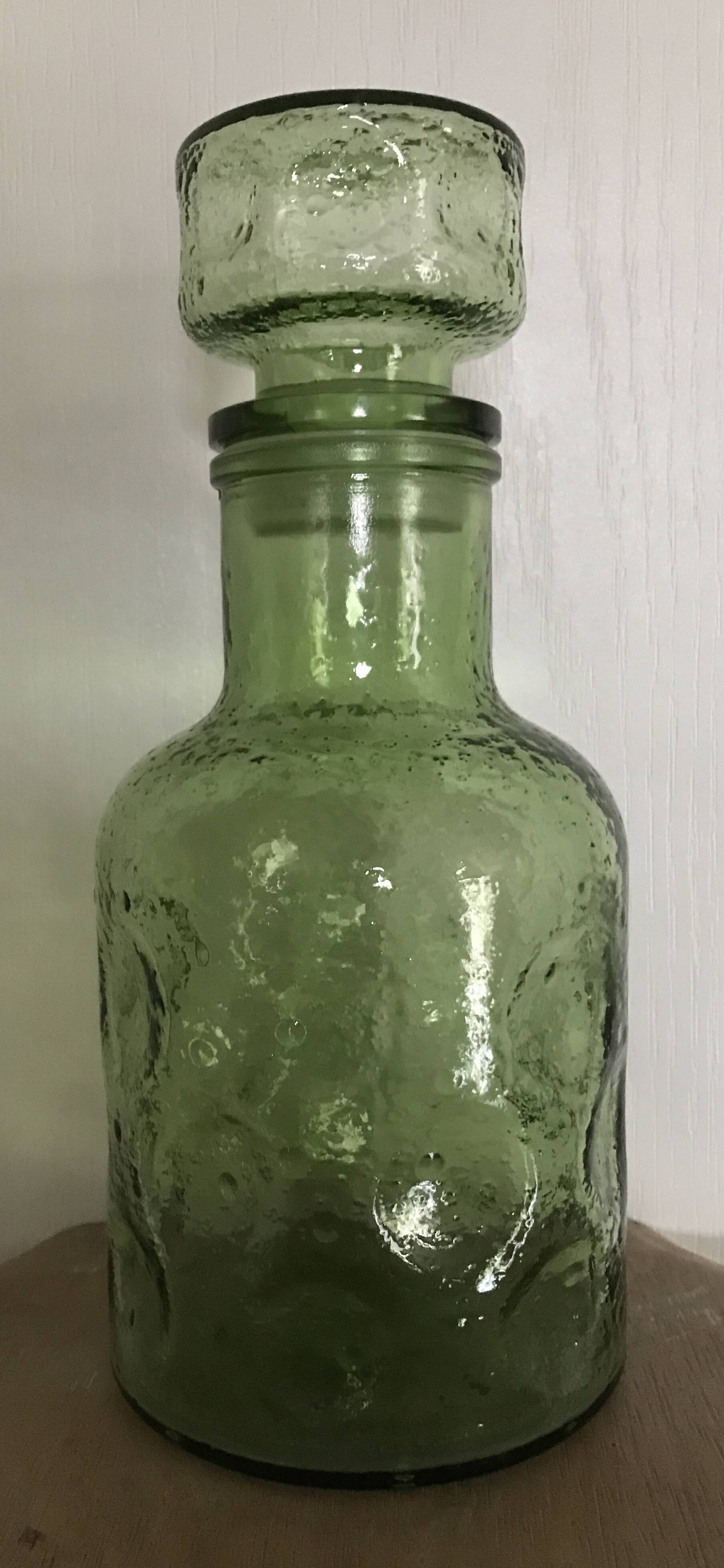 Vintage Green GLASS CARAFE in Empoli style with effect 24.5 cm