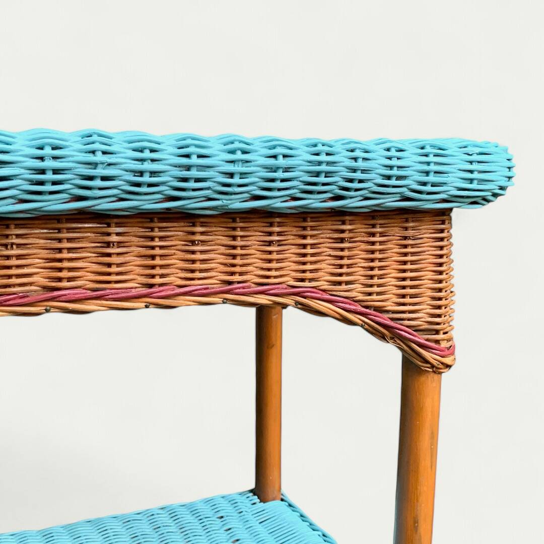Vintage woven rattan and wicker console