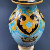 Blois earthenware vase signed Ulysse Bruneau Balon decorated with swan and crown