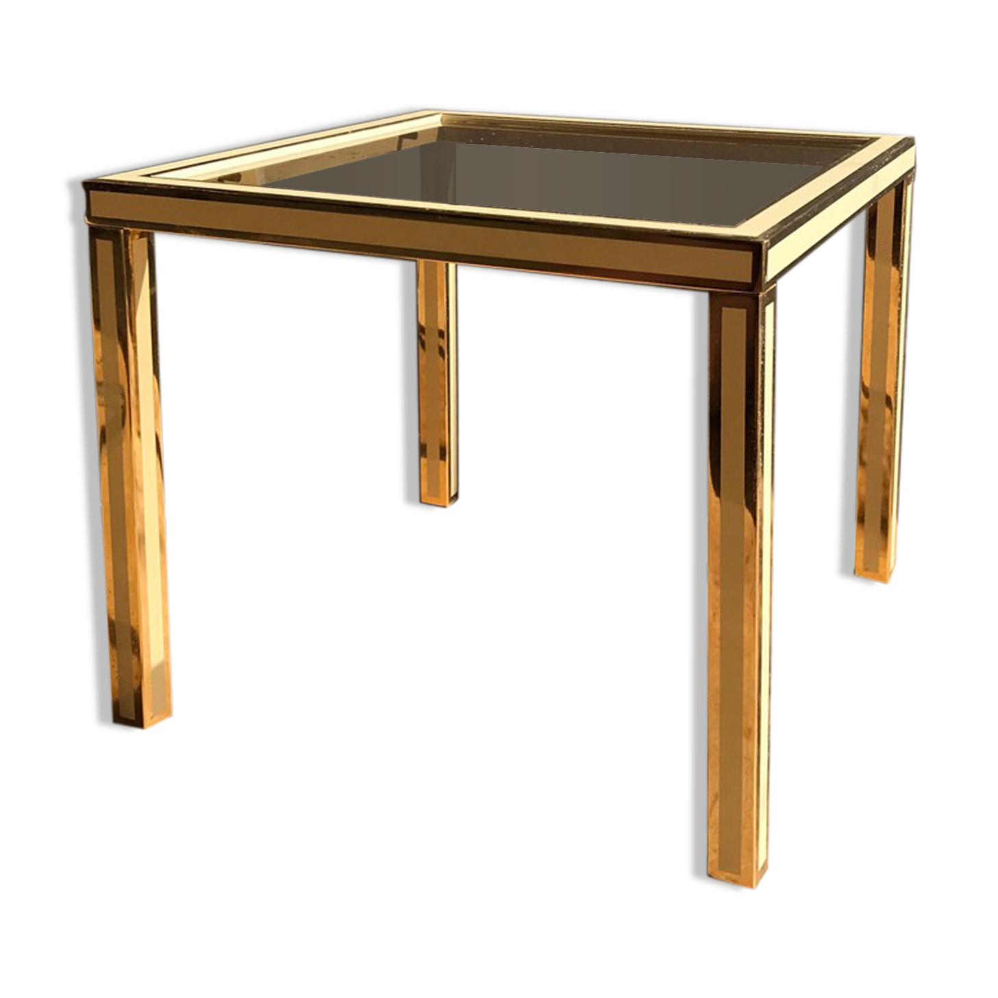 Coffee table in ivory and brass metal and smoked glass, 1970s/80s