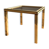 Coffee table in ivory and brass metal and smoked glass, 1970s/80s