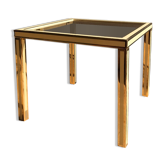 Table basse en métal ivoire et laiton et verre fumé, années 1970/80