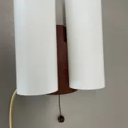 Minimalistic Wall Lamp from White Satin Glass and Teak Wood by LUXUS, Vittsjö, Sweden, 1970s