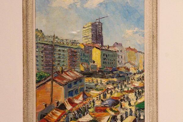 Tableau Marché aux puces de Paris, juin 1962 - huile sur panneau