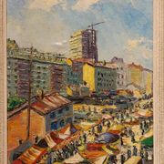 Painting Paris Flea Market, June 1962 - oil on panel
