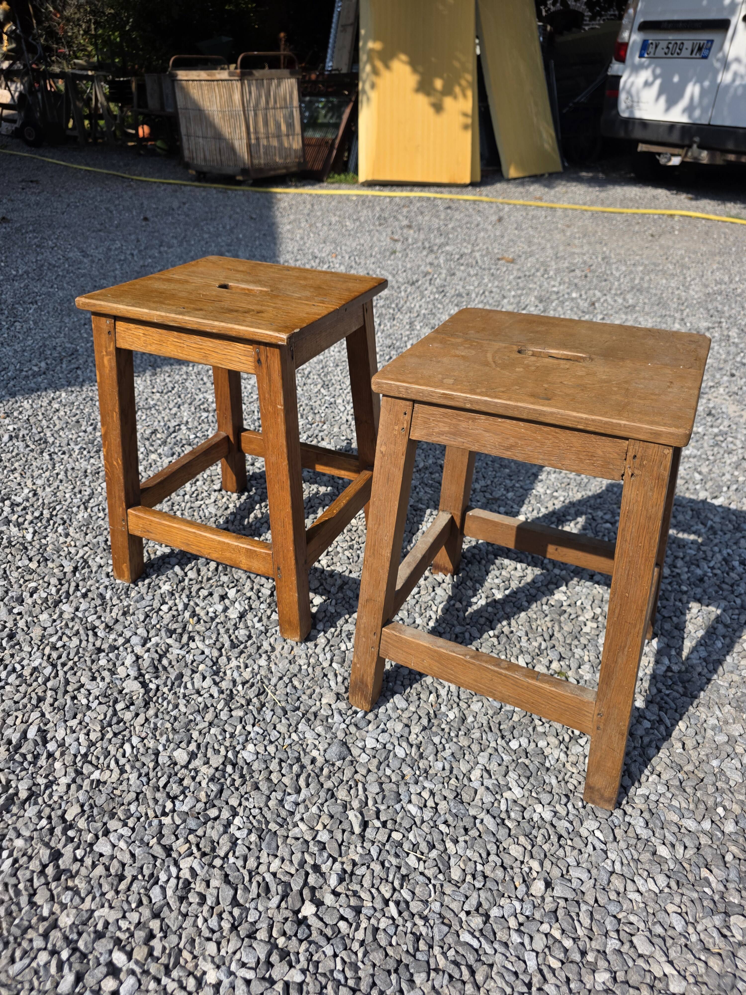 Pair of low stools in solid oak