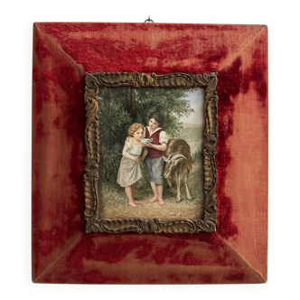 Pastoral scene painting on porcelain, 19th century