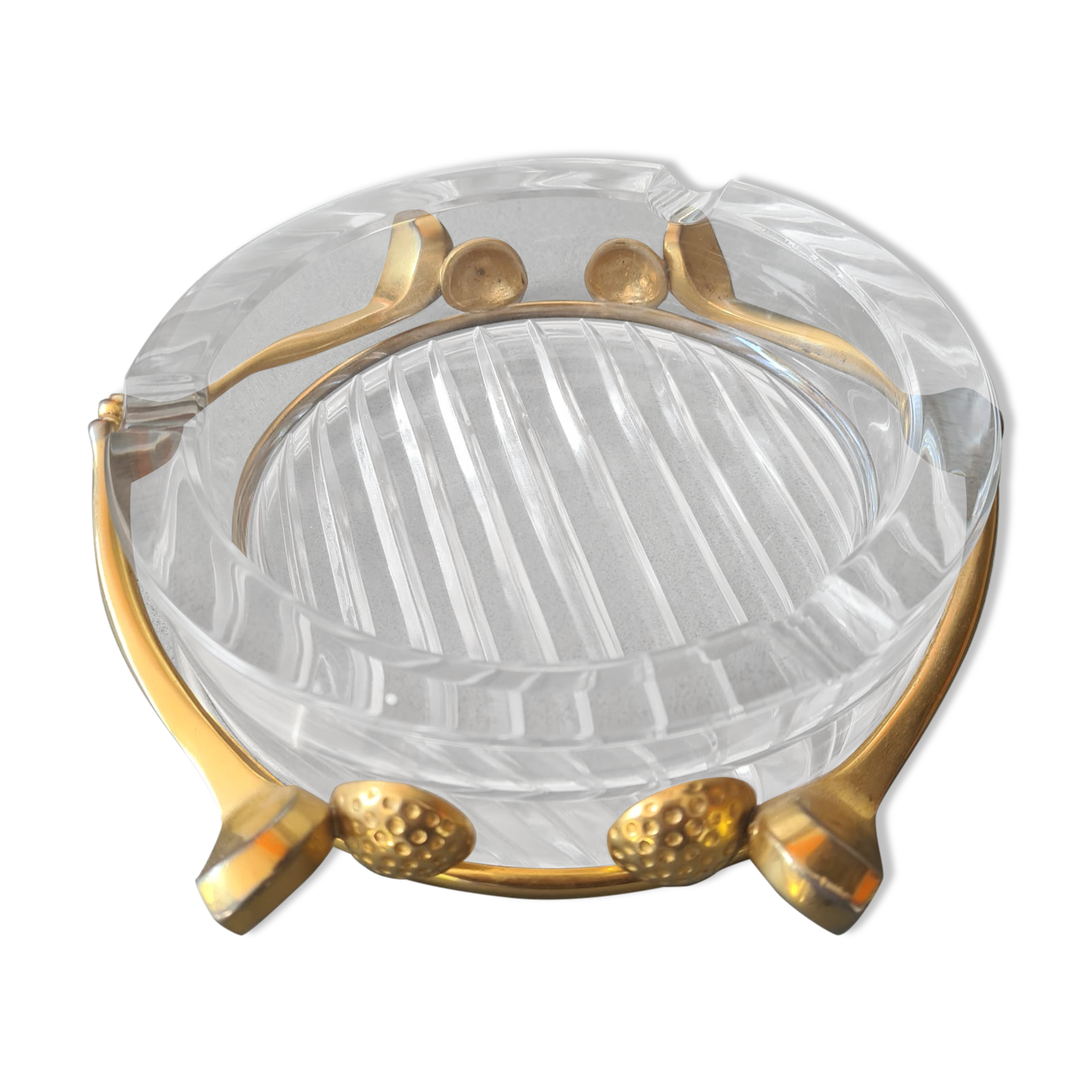 Lancel golf ashtray in crystal and metal dore