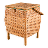 Little rattan worker, vintage green fabric interior, 1960