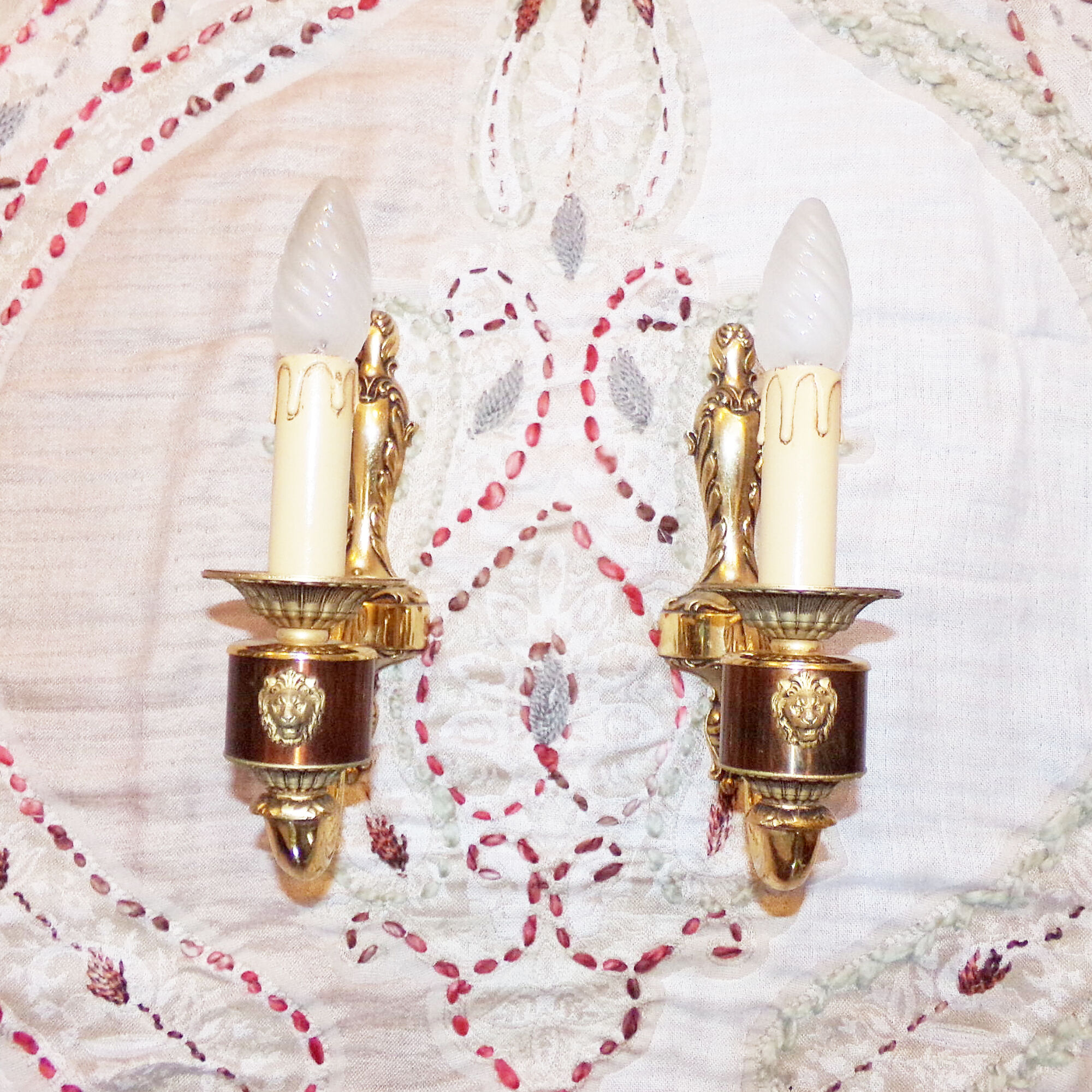 2 old brass wall sconces
