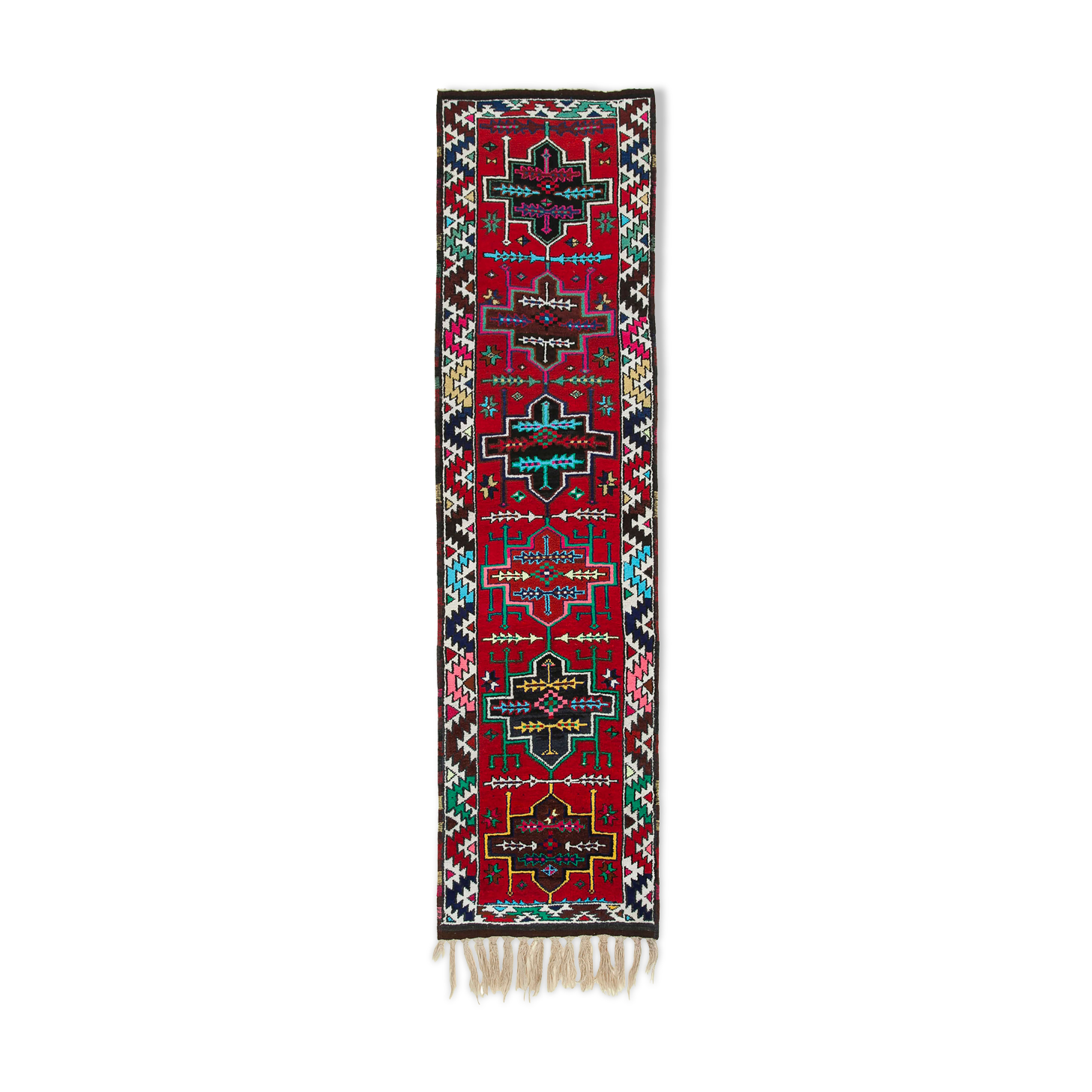 Hand-Knotted Distressed Turkish Red Runner Carpet 90 cm x 336 cm