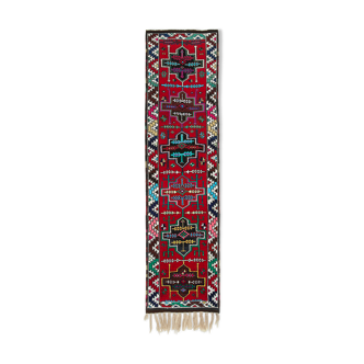 Hand-Knotted Distressed Turkish Red Runner Carpet 90 cm x 336 cm