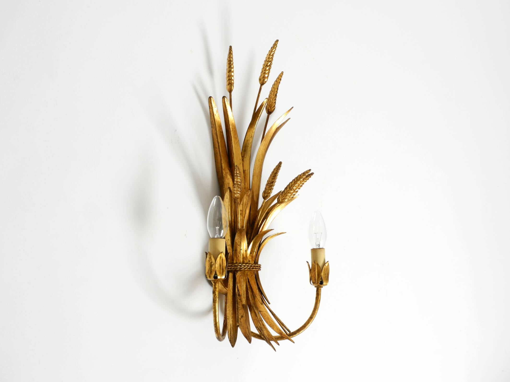 Beautiful large 70s gold-plated 2-armed metal wall lamp by Hans Kögl