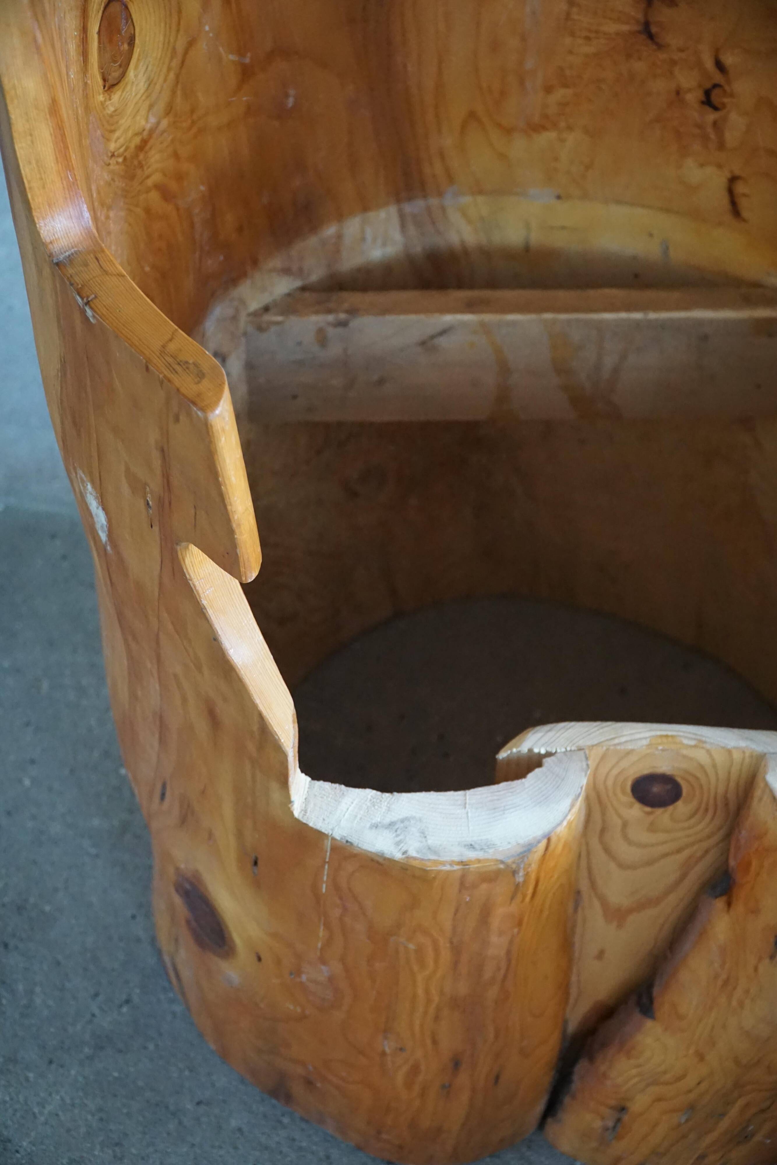 Chaise en souche en bouleau massif par un ébéniste suédois, Wabi Sabi, années 1950