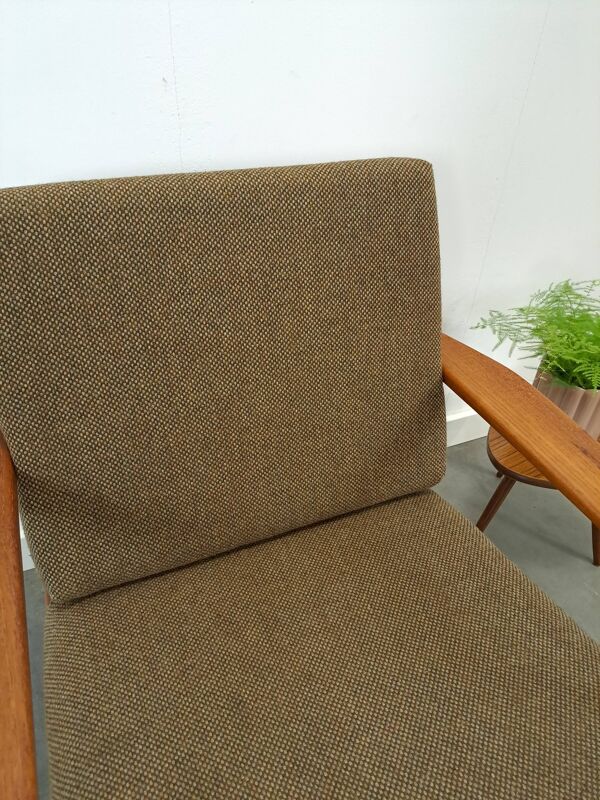 Fauteuil scandinave en teck avec coussins en bois brut, bois 2