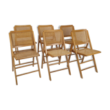 Set of 6 vintage birch and cane folding chairs, 1970s