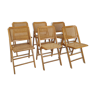 Ensemble de 6 chaises pliantes vintage de bouleau et de canne années 1970