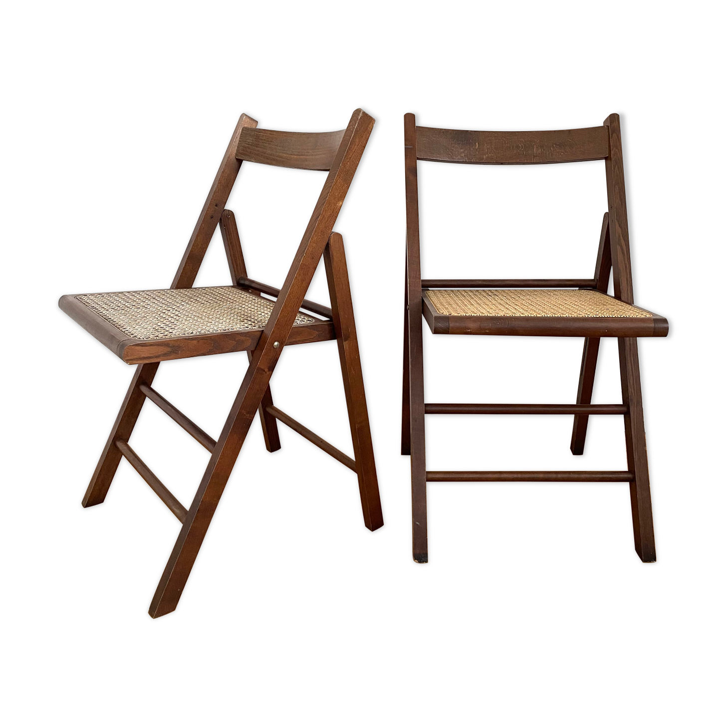 Two folding chairs wood and cannage