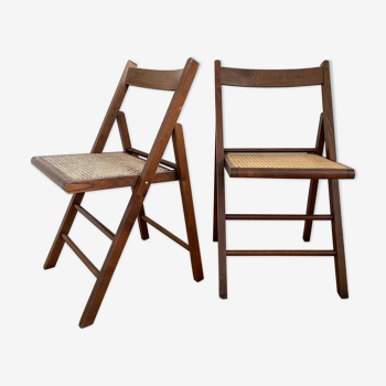 Deux chaises pliantes bois et cannage