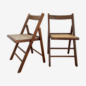 Two folding chairs wood and cannage