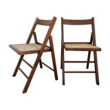 Two folding chairs wood and cannage