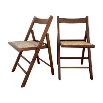 Two folding chairs wood and cannage