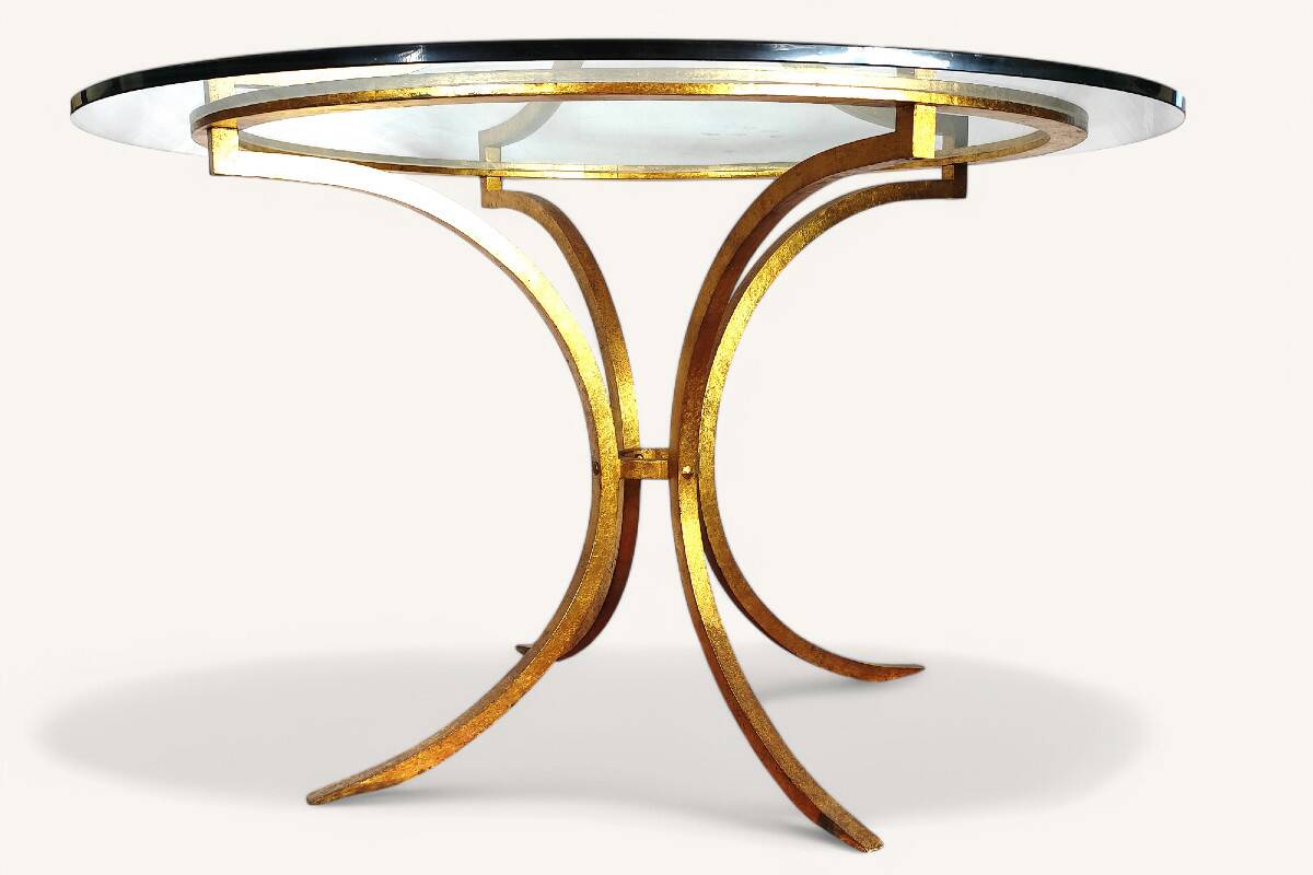 Round Dining Table in Gold Metal by Robert Thibier